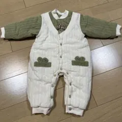 【新品未使用】キルティングアウター ホワイト/グリーン 80cm