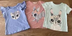 【新品】H&M 半袖Tシャツ 3枚 120130 うさぎ ねこ 女の子まとめ売り