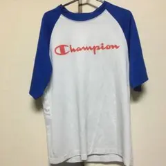 Champion ラグランスリーブ Tシャツ ホワイト/ブルー