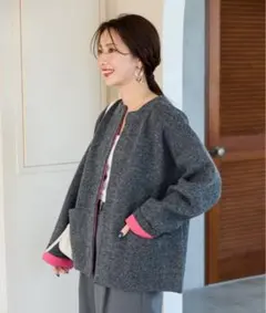 限定展開　裏配色 スナップ ニット カーディガン