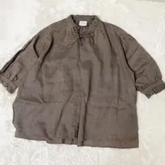 HAVERSACK ハバーサック パフスリーブブラウス リネン シャツ ブラウン 