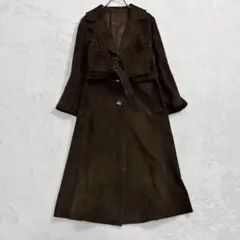 スエード チェスターコート レザー 羊革 ロング丈 ダークブラウン ベルト 9