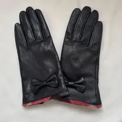 ブルーレーベルクレストブリッジ 羊革 レザー手袋 リボン チェック 黒のサムネイル