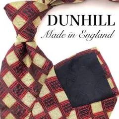 【美品】Dunhil ネクタイ チェック 幾何学 レッド ベージュ ブランドロゴ
