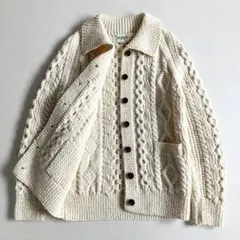 【アイルランド製】70s 80s アランニット カーディガン フィッシャーマン