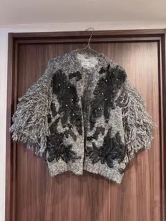 レース刺繍MIXモチーフ×ループフリンジニットカーディガンのサムネイル