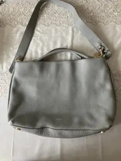 SKAGENグレー レザー ショルダーバッグ