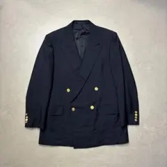 90sバーバリーダブルブレスト紺ブレザー金ボタンL相当春夏ネイビー艶感日本製