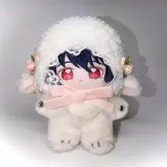 フード　ボンネット　ひつじ　ベビーピンク　11〜14㎝ぬい服のサムネイル