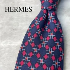 HERMES エルメスネクタイ ネイビー レッド 総柄 - メルカリ