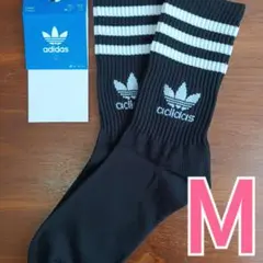 【Mサイズ】アディダス　ミッドカット　クルーソックス　ブラック×ホワイト