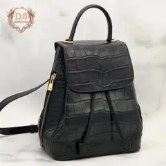 セリーヌ リュック クロコ型押し ブラック レッド ヴィンテージ ゴールド金具