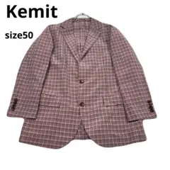 希少　美品　Kemit リネン　シルク　チェック柄 テーラードジャケット　赤のサムネイル