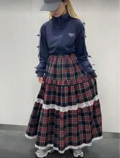 チェック フリル ロングスカート