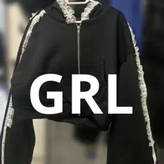 GRLフリル装飾 ジップアップパーカー ブラック F