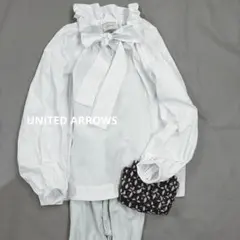 UNITED ARROWS C/Nギャザーフリルリボンブラウス 36 白 - メルカリ