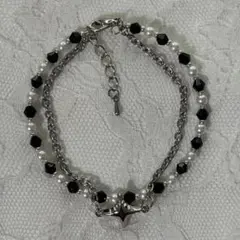 二連黒スター星ハンドメイドブレスレットY2Kフェアリーグランジウィッシュコア