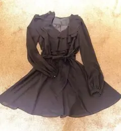 ROYAL　PARTY フリル付きブラックシフォンワンピース