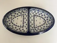 ○N638 ○ポーランド製輪花オーバル浅鉢【未使用】ハンドメイド