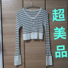 COCO DEAL シアーボーダーショートカーディガン　マリン　ホワイト　リブのサムネイル