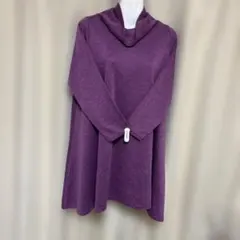 レーヨン柔らかオフタートルネック高島屋ニットチュニック紫ゆったりML