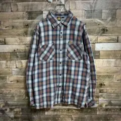 古着 オンブレシャツジャケット ブロックチェック シャドー グランジ M