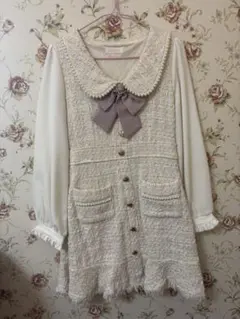 LIZLISA リボンツイードセットアップ ホワイト ピンク