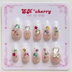 ｟現品／オーダー｠ネイルチップ　ワンホン　クリアフレンチ　星　ゆめかわ　平成女児