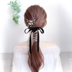 パール　ベロア　ヘアリボン