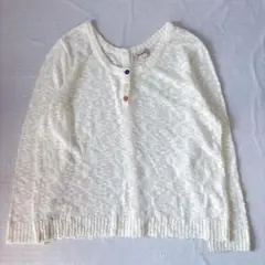 アイボリー ニットセーター 長袖 ボタン付き 3L