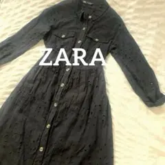 ZARA ザラ　ロングワンピース 長袖　七分袖 ブラック　シャツ　Aライン　綺麗