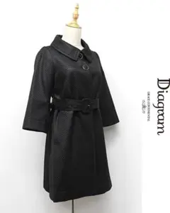 I354/美品 Diagram ロングコート 7分袖 36 黒 光沢