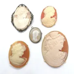 ヴィンテージ シェルカメオ ネックレストップ ブローチ 5点セット 女性像