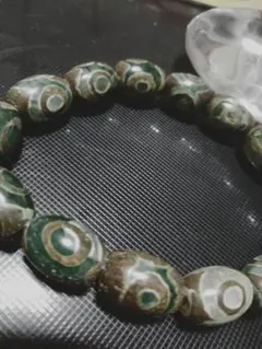 Ａ195 三眼天珠大きめ♬　グリーン×ブラウン