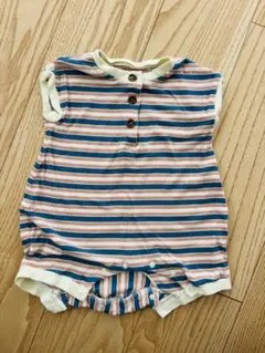 BREEZE マルチボーダーリブ半袖ロンパース 70cm