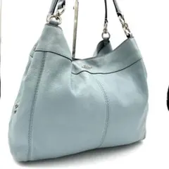 コーチ COACH ショルダーバッグ 2way 青 ブルー 水色 レザー