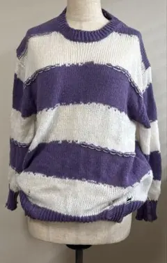 SHEIN 紫と白のストライプ ニットセーター 長袖