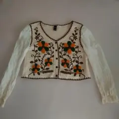 花柄刺繍ニットカーディガン 長袖