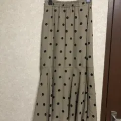 ベージュ ドット柄 フレアスカート