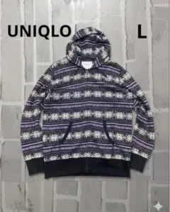 old UNIQLO ダブルジップパーカー Y2K ノルディック柄 L 00s