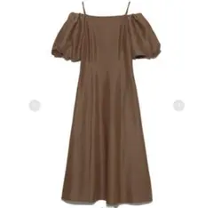 美品⭐️FRAY I.D レースアップパフスリーブ　オフショルワンピース　ブラウン