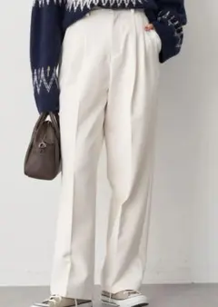 ハイウエスト2タックパンツ ホワイト アイボリー S earth