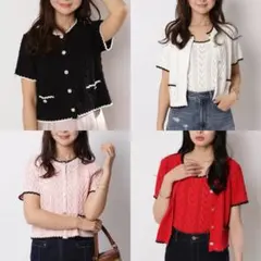 新品 ハート柄編み 半袖カーディガン ニット