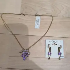 MONET ネックレス ピアス セット パープルストーン - メルカリ