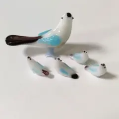 ガラス細工 鳥の親子 フィギュア 5点セット