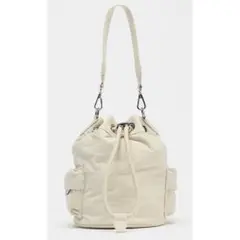 ZARA テクニカル素材ミニバケットバッグ 白 ホワイト 巾着 ショルダーバッグ