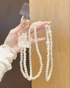 パールビーズ スマホショルダーストラップ　スマホストラップホルダー付