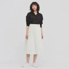 ユニクロ　コットンフレアスカートＬ　ホワイト　丈短め