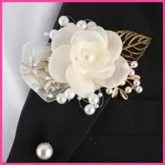 コサージュ ブローチ ゴールド フラワー ホワイト パール調 卒業 卒園 入学