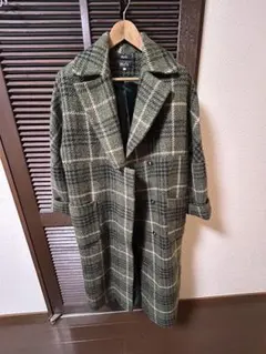 緑系チェック ダブルブレスト ロングコート